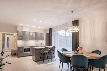 modern luxury dining room interior, 3d render