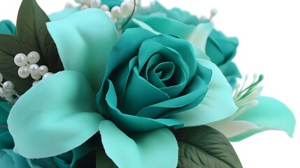 Teal Rose Bouquet Closeup Artificial Flowers