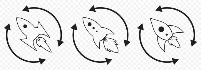 startup rocket launch icon vector sign Rocket icon. Rocket launched icon vector Startup icon set vector in black and white colors on Transparent Background. EPS 10.
