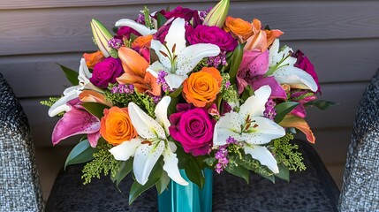 Vibrant Lily and Rose Bouquet Flowers Arrangement