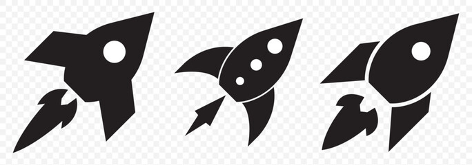 Rocket vector icon silhouette. Rocket Ship Black Silhouette Icon - Vector Illustration on Transparent Background. EPS 10.