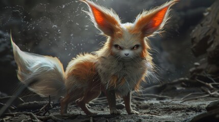 Adorable Fantasy Fennec Fox Creature with Big Ears in a Golden Forest