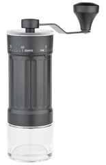 Coffee grinder with adjustable settings. Portable manual coffee bean grinder, pepper, salt. Hand mill. Conical ceramic burr coffee grinder with crank for travel, camping, office, espresso, pour over