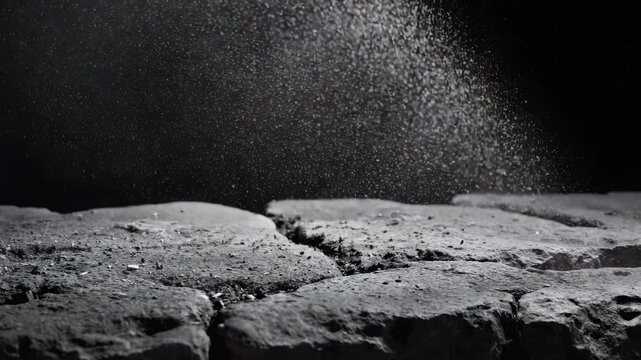 Ashes blowing off stone surface in wind with dark background  