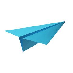 Charming light blue paper airplane graphic soars with simplicity, ideal for communication themes and modern design projects with a minimalist aesthetic.