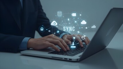 floating digital icons representing cybersecurity, cloud storage, and data protection—highlighting modern technology and secure computing.