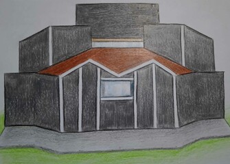   building design, gray color glass Body involved ,gold Handrail with White glass White glass in the bottom square 