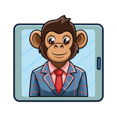 Funny Monkey on Video Call in Blazer and Pajamas. Work From Home Concept Vector Illustration for Office Humor, Remote Meetings, and Quirky Business Design.