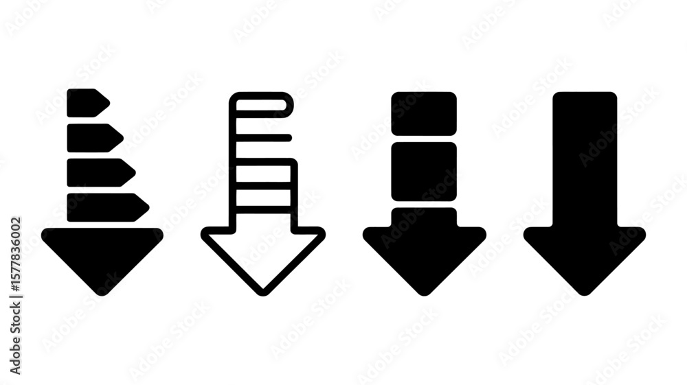 Aufkleber vector art of a collection of downward pointing arrow icons isolated on white background, indicating