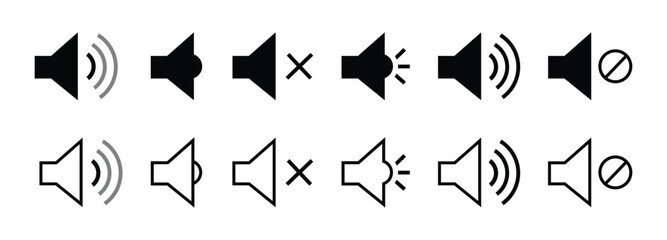 Audio speaker icon, Volume up down or mute vector set collection 