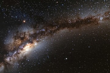 Obraz premium Milky Way reveals flickering stars in a night sky over a serene landscape, The milky way with flickering stars shining brightly as the camera pans across the sky