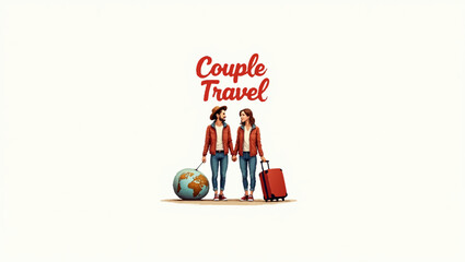 Couple ready for adventure travels the world with luggage and a globe
