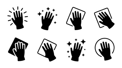 Illustration of a hand wiping a surface with a cloth, isolated on white background