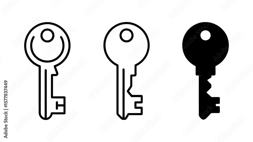 Poster vector art of three different key designs are displayed isolated on white background, offering optio