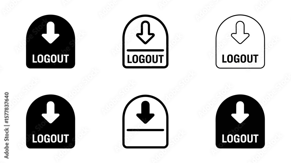 Poster vector art of set of logout icons isolated on white background, depicting user session termination a