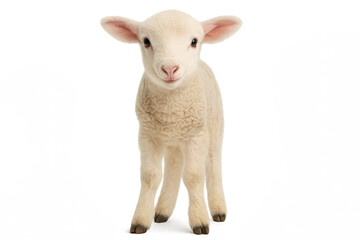 Fototapeta premium Young lamb standing and looking at the camera on white background 