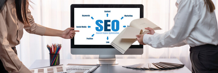SEO search engine optimization for brisk e-commerce and online retail business showing on computer...