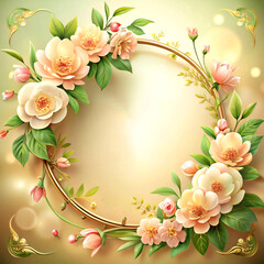 Romantic Composition with Delicate Blooms and Empty Center for Text