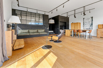Modern luxury apartment interior in minimal scandinavian style, 3d rendering