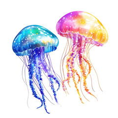 Naklejka premium Colorful Jellyfish, colorful jellyfish with long, flowing tentacles, isolated on transparent background