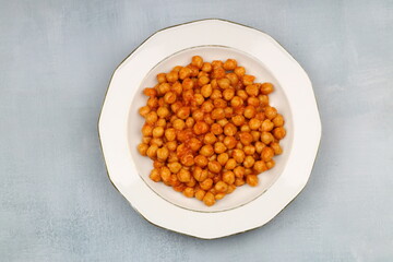 Chickpeas or Nohut, a traditional Turkish dish, ready to be eaten on the table.
