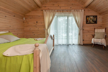 Modern luxury bedroom interior in minimal scandinavian style, 3d render