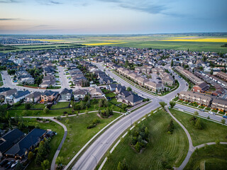 Suburban neighborhood with houses and a park