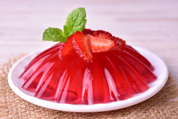 Strawberry jelly. Strawberry dessert. Close-up.
