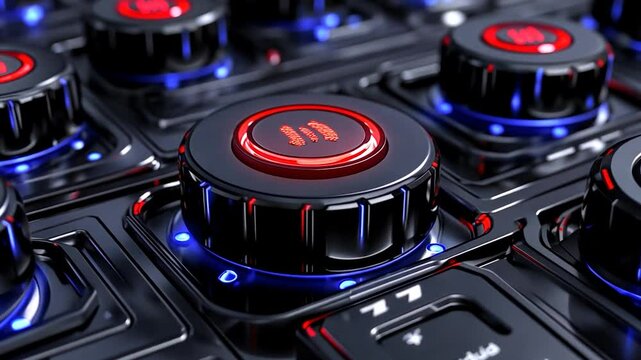 Abstract Futuristic Technology Interface: Red Illuminated Pause Buttons