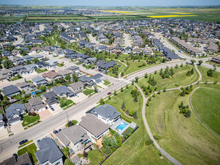 Suburban neighborhood with houses and a pool