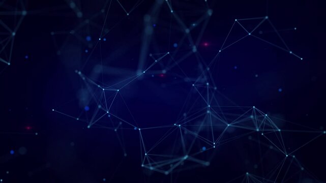 Abstract digital plexus network. Glowing data connection. Futuristic abstract plexus network of glowing blue nodes and connecting lines on a dark background