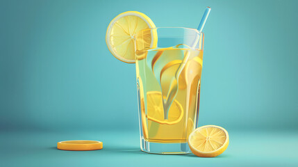 3d cartoon icon of a glass of lemonade