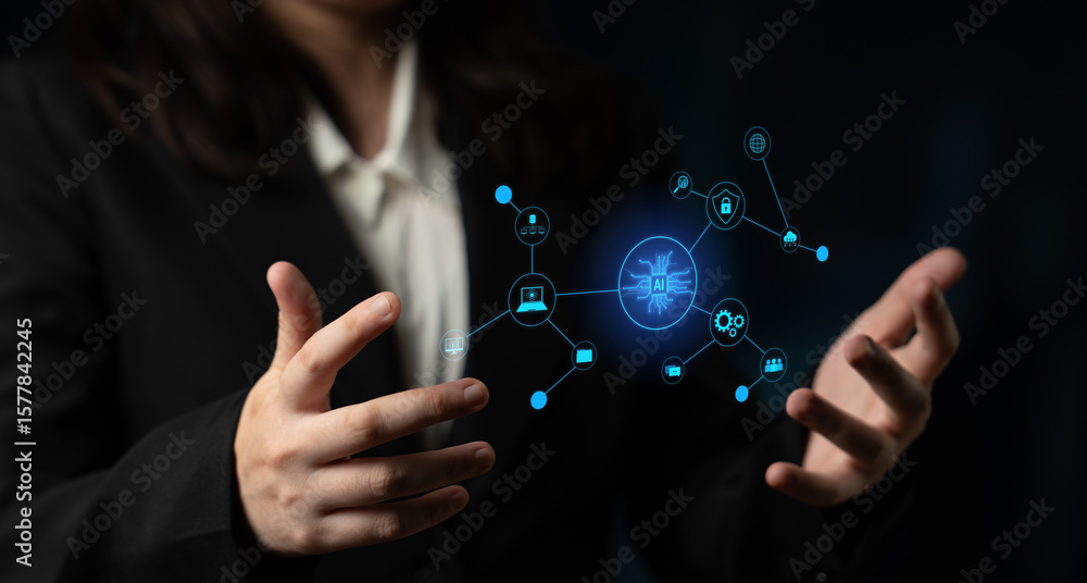 Poster ai network system connects data, security, communication, and intelligence. ai network system enable