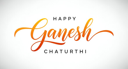 modern calligraphy text design with orange gradient typography for happy ganesh chaturthi greeting on white background for hindu spiritual celebration and festive poster use