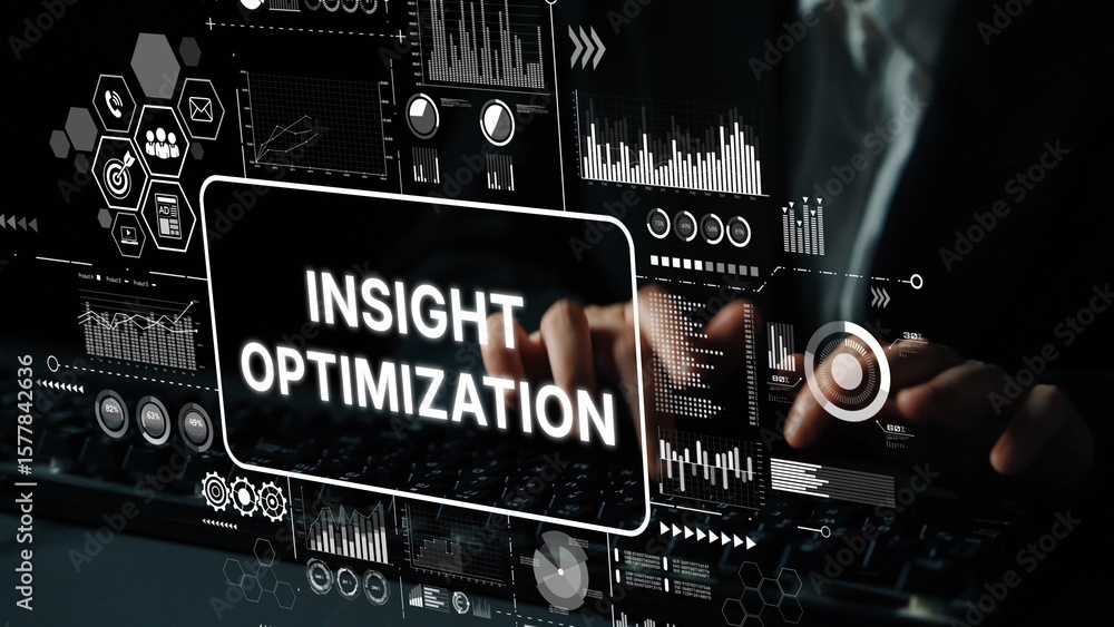 Poster business professional analyzing data with insight optimization for enhanced decision-making and stra