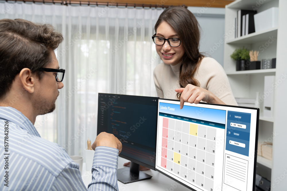 Aufkleber calendar on computer software application for brisk schedule planning for personal organizer and onl