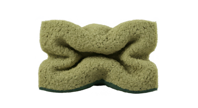 Textured green sponge in unique shape for cleaning tasks  