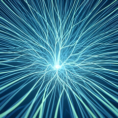Naklejka premium Abstract Organic Neural Network of Luminous Blue-Green Lines Representing Data Flow