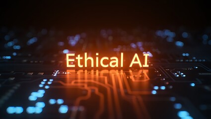 Fototapeta premium Ethical AI on Circuit Board, Technology Concept Depicting the Ethical Use of Artificial Intelligence