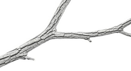Obraz premium Isolated Weathered Branch on White - A single, weathered tree branch isolated on a white background. Symbolising nature, fragility, time, growth, and resilience