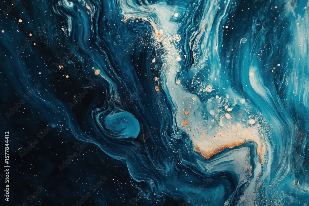 Poster exploration of deep space reveals swirling colors and intricate patterns in cosmic material, a close