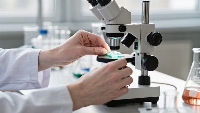 scientist using microscope in laboratory