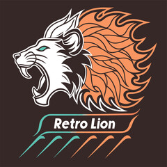Retro-Inspired Fierce Lion Graphic T-Shirt Design with Fiery Mane