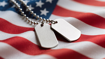 american flag with dog tags