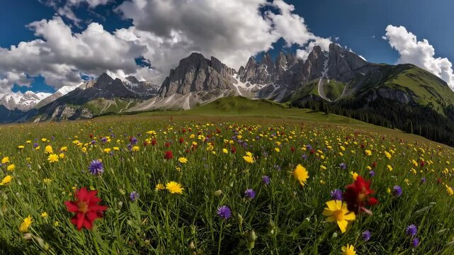 Meadow with flowers in mountains in front alps mountains karwendel austria alps mountains time lapse video footage