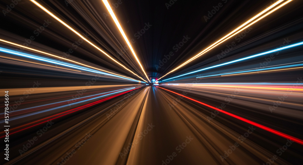 Poster abstract light trails on a dark background creating a sense of speed and motion blur effect at night