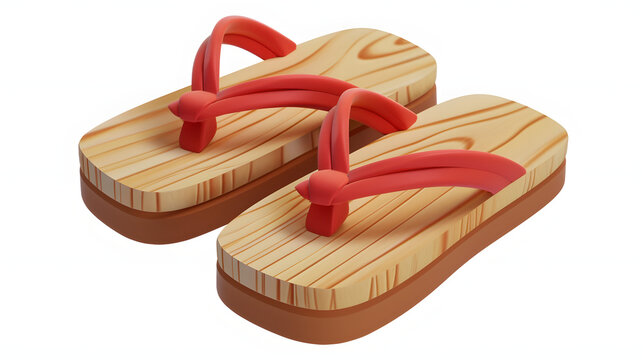3d cartoon icon of a pair of wooden geta sandal