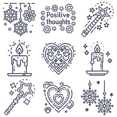 Christmas and magic icon set for holiday cards, seasonal blogs, fairy tale design, winter celebration clipart, and festive poster decoration