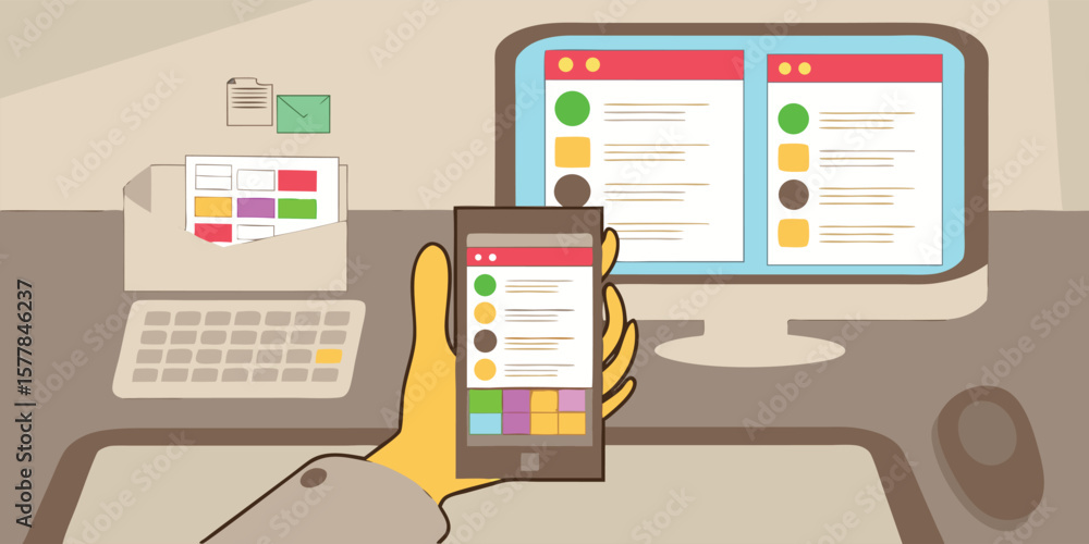 Poster digital interface on screen and phone technology tech