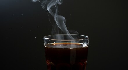 Steaming Cup of Coffee - Warm beverage, dark liquid, rising steam, glass container, morning energy. Symbolizing warmth, comfort, energy, relaxation, and awakening